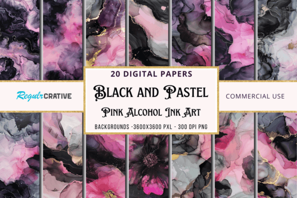 Black and Pastel Pink Alcohol Ink Arts: A Bold & Beautiful Design Bundle