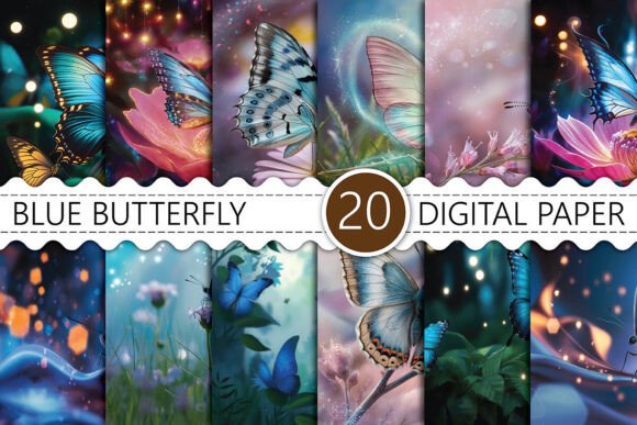 Blue Butterfly Digital Paper Bundle: 20 Designs for Creative Projects