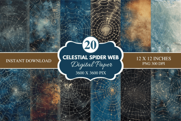 Celestial Spider Web Digital Paper Bundle: Cosmic Textures for Modern Designers