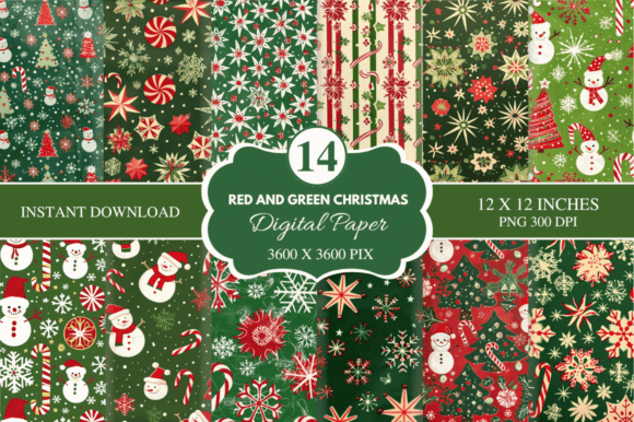Classic Holiday Style: Red and Green Christmas Digital Paper