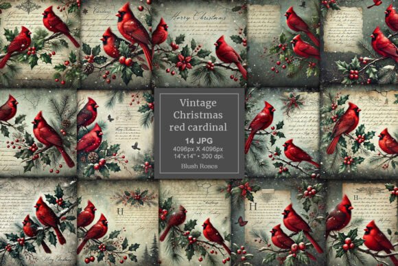Rediscovering Holiday Magic: The Vintage Christmas Red Cardinal Paper JPG