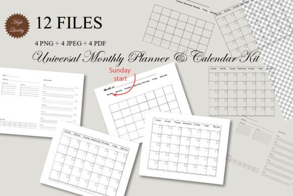 Universal Monthly Planner & Calendar Kit: Organize with Elegance