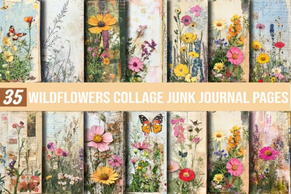 Wildflowers Collage Junk Journal Pages: Your Design Toolkit